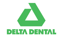 The image displays a logo consisting of a stylized green triangle with a white letter  A  inside it, set against a dark background, accompanied by the text  DELTA DENTAL  in uppercase letters, suggesting that this is a branding image for dental services.